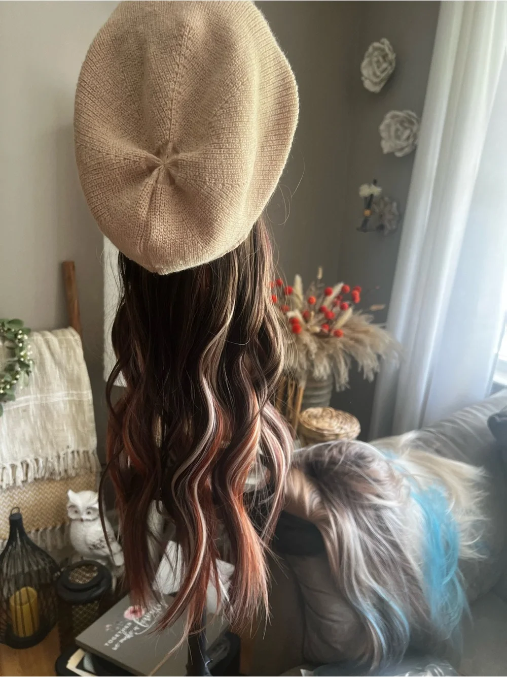 Long Wavy Women’s Wig in Peachy Copper and Brown